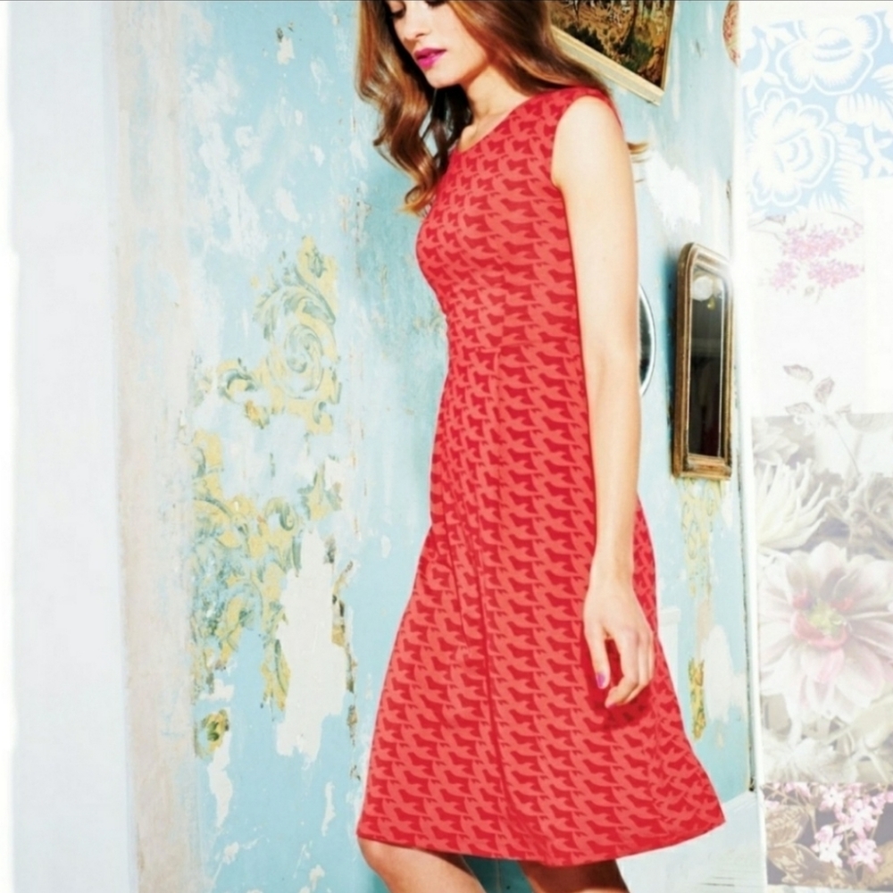 Boden Red Patterned Sleeveless Fit-and-Flare Dress